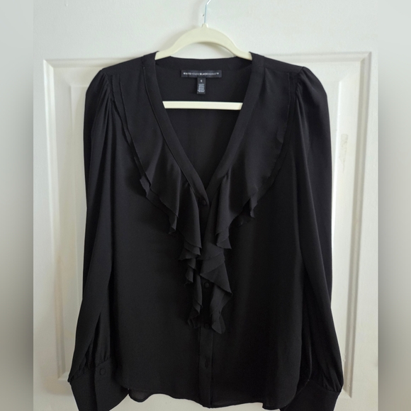 White House Black Market Ruffle Front Top Black Size Small - Picture 2 of 7